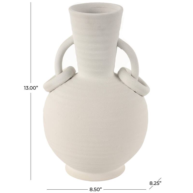 Ceramic Textured Decorative Vase with Ring Handles - Cream - Roche River Decor