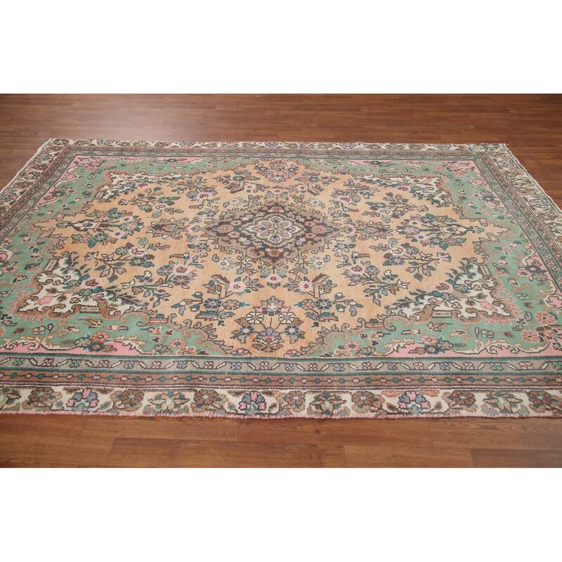 Hand Knotted Oriental 100% Wool Carpet Traditional Floral Oranges & Rust Hamedan Area Rug - 9' 1'' X 6' 0''