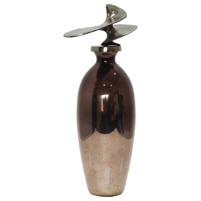 Glass Vase with Sculptural Aluminum Accent Metal Transitional Style