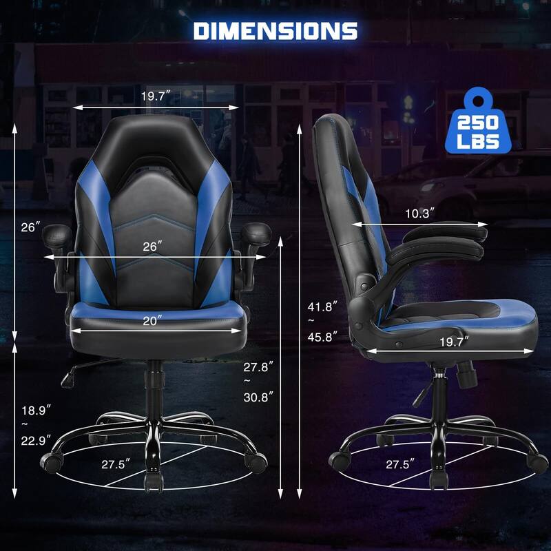 Ergonomic PU Leather Gaming Chair Adjustable Height with Flip-up Armrest for Adults, Kids