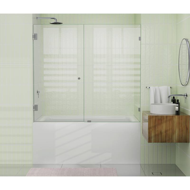 Glass Warehouse 58.25" x 57.75" Frameless Shower Bath Door - Wall Hinge - Brushed Nickel