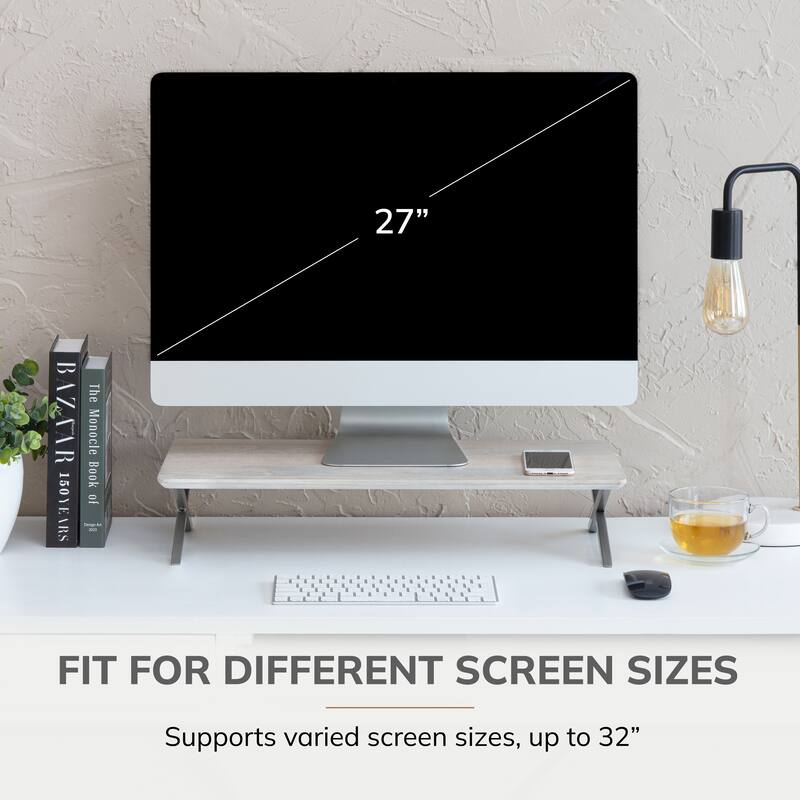Jani Wood Monitor Stand Riser Desk - Ergonomic Design Stand, Desktop Organizer Table for Home, Office Workspace, Gaming Desk