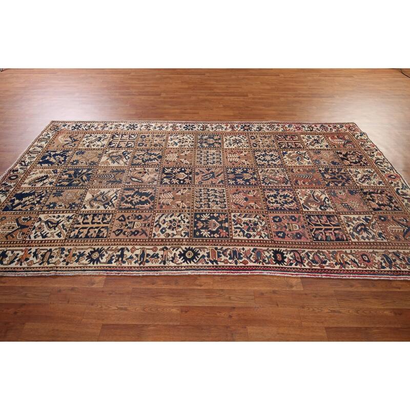 Garden Design Bakhtiari Persian Vintage Rug Hand-Knotted Wool Carpet - 5'3" x 9'9"