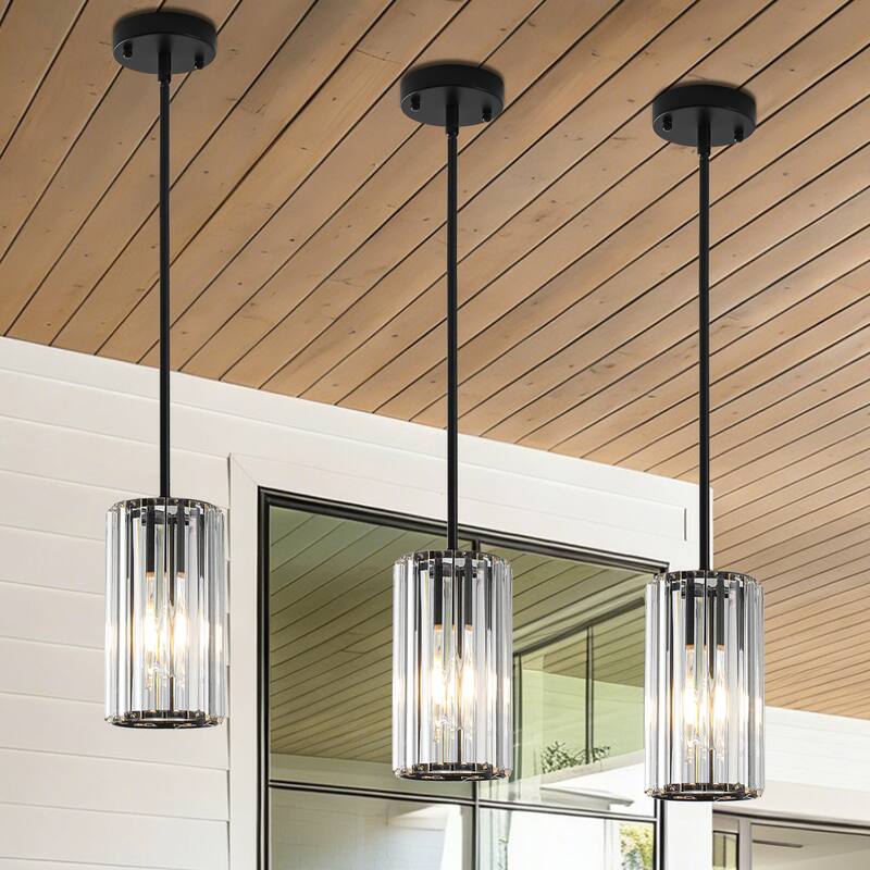 3-Pack Modern Crystal Pendant Lights for Dining Room, Bedroom, Foyer and Hallway - Matte Black