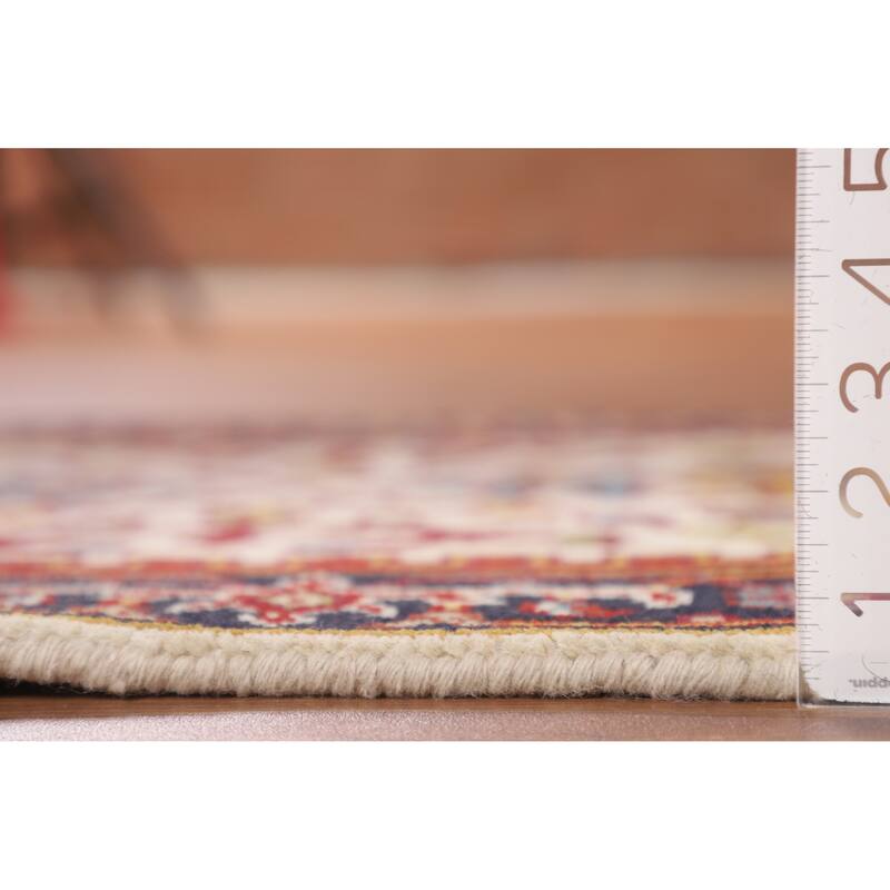 Ivory Geometric Heriz Serapi Oriental Runner Rug Handmade Wool Carpet - 2'7"x 10'10"