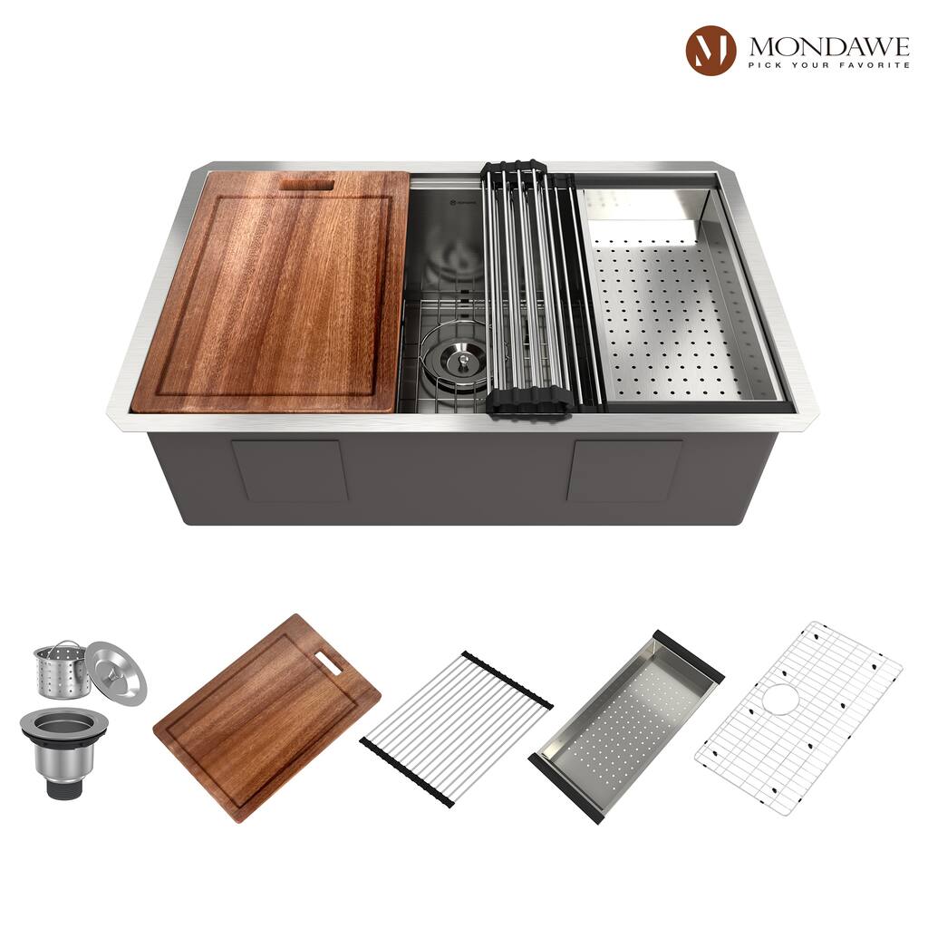 30 inch Kitchen Sink Undermount Single Bowl 18 Gauge Stainless Steel Workstation Sink Basin