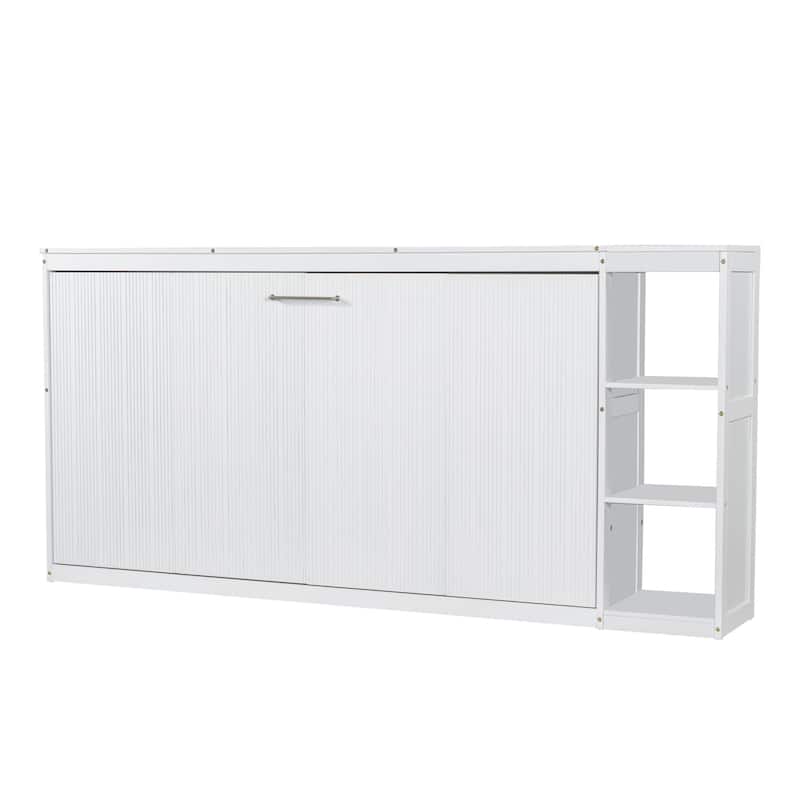 Twin Size Murphy Bed, Wooden Platform Bed with 3 Storage Bookshelf, Hidden Multifunction Folding Wall Bedframe for Bedroom