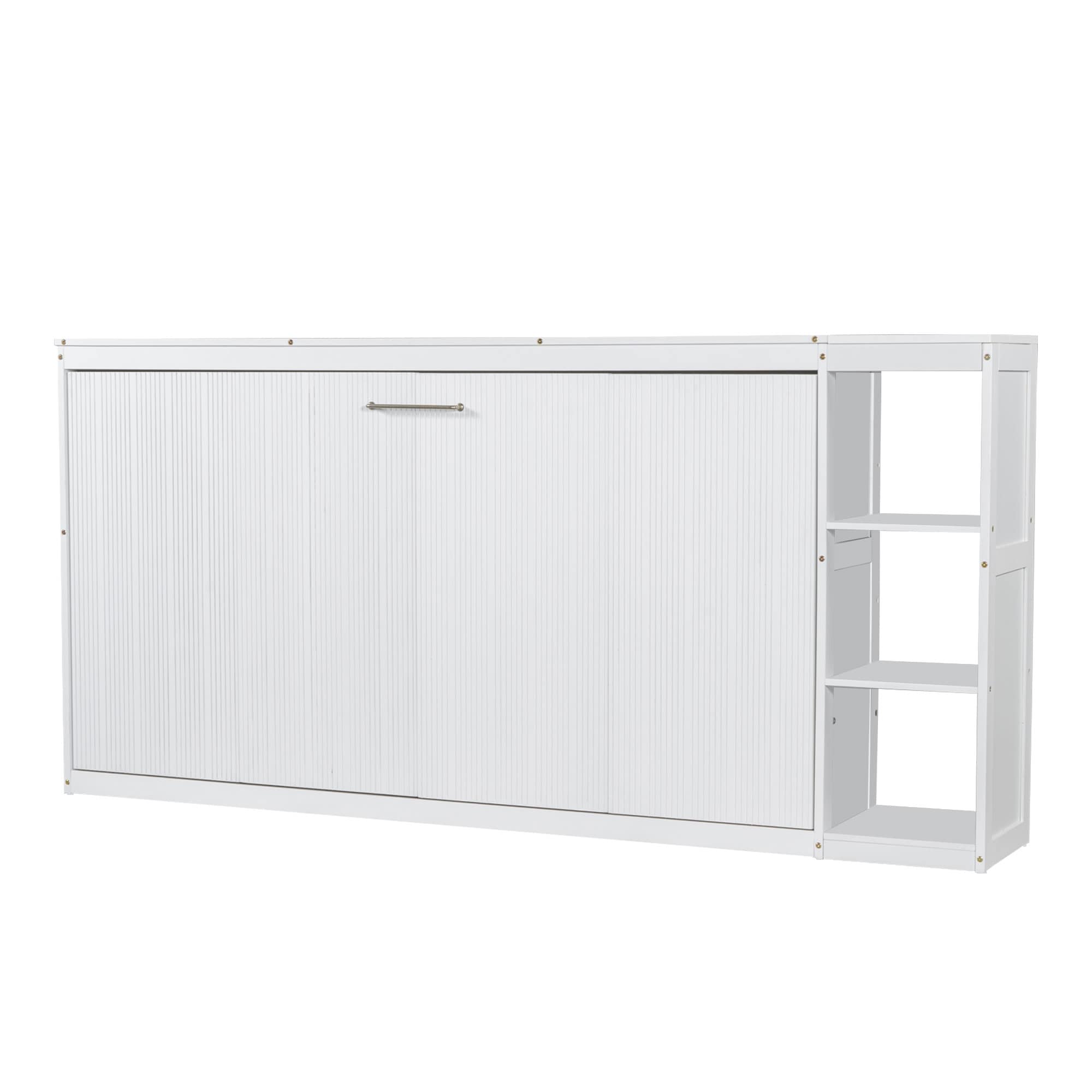 Twin Size Wooden Murphy Bed with Bookshelf
