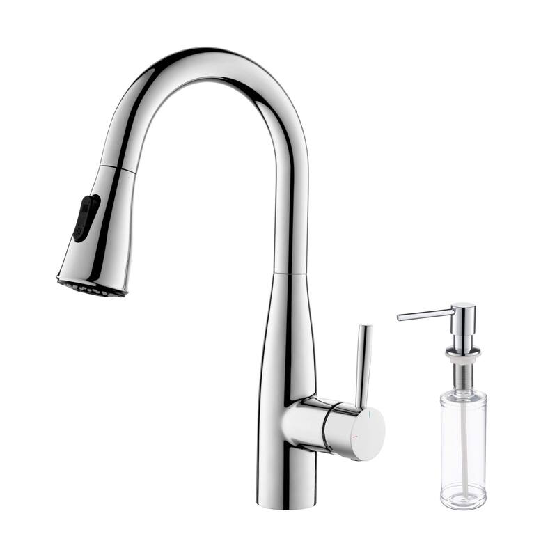 Bari Single Handle Pull Down Kitchen & Bar Sink Faucet - Chrome W/ Soap Dispenser