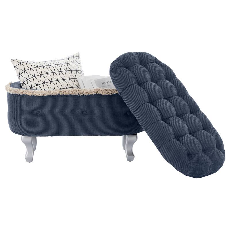 Button-Tufted Storage Bench, Small Upholstered End-of-Bed Ottoman with Fringe, Multi-Use Window & Shoe Cabinet Bench