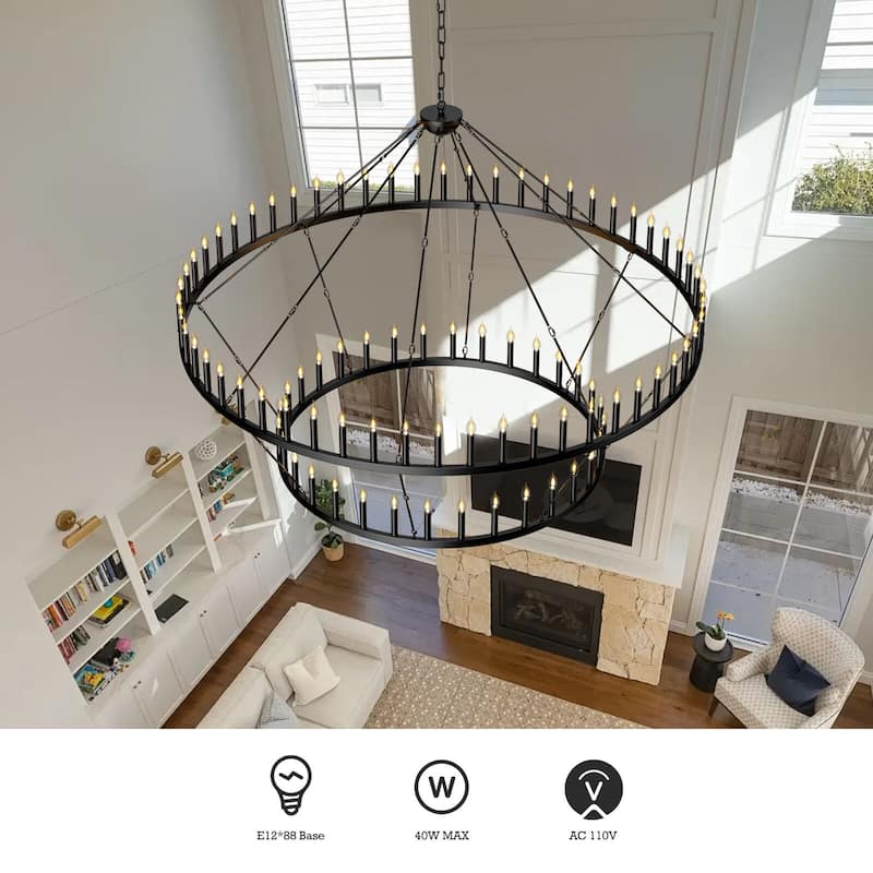 Extra Large Wagon Wheel Chandelier Adjustable Farmhouse Pendant Light for High Ceilings, Rustic Dining Room & Entryway