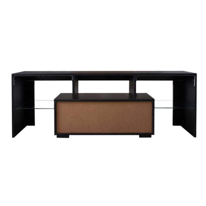Black TV Stand MDF Large TV Base with LED Light TV Cabinet.