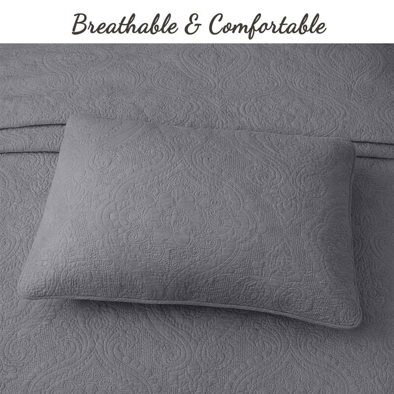 Gracewood Hollow Golding Medallion Cotton Solid (White, Ivory or Gray) Quilt Bedding Set