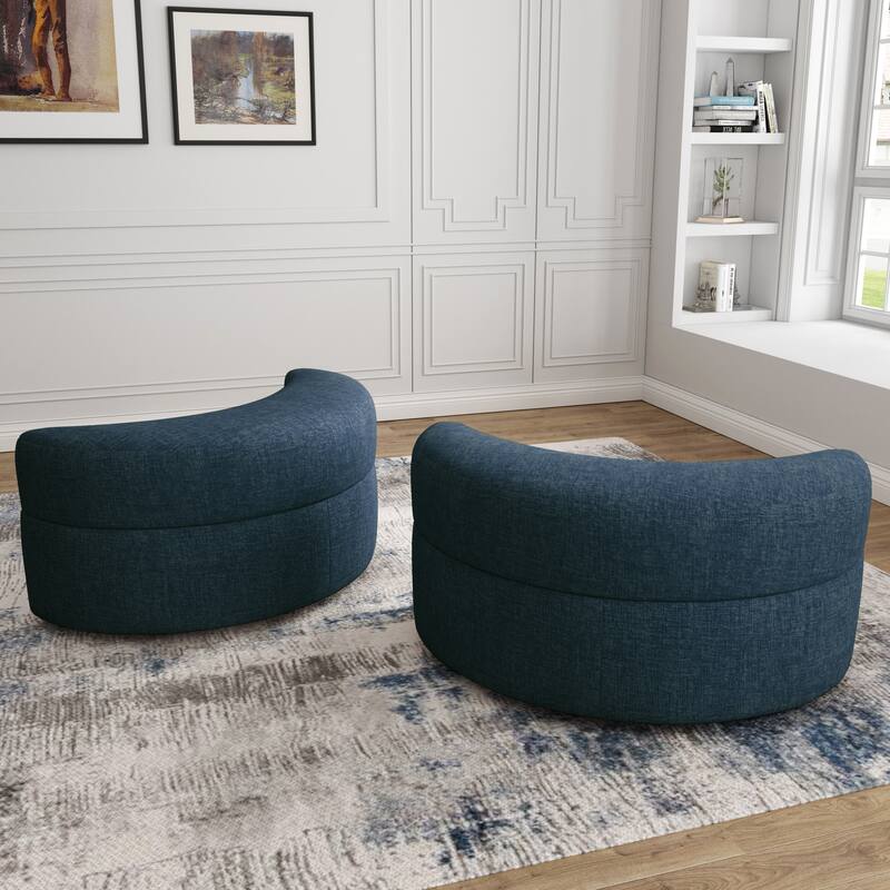 Chenille Half Moon Storage Ottoman(Set of 2)