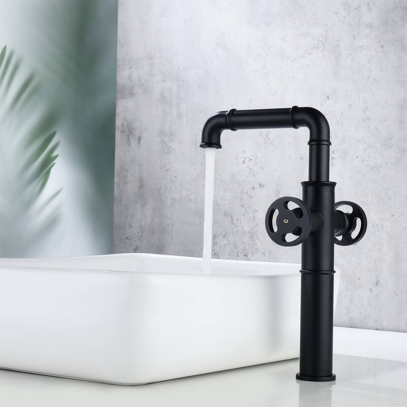 Industrial Single Hole 360 Degree Swivel Bathroom Sink Faucet with 2 Handle in Black/Gold