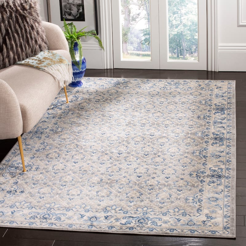 SAFAVIEH Brentwood Paunica Oriental Damask Trellis Rug - 12' Square - Light Grey/Blue