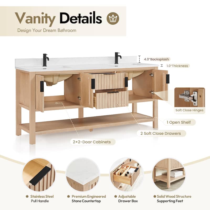 Tehran Bath Vanity with Composite Stone Top without Mirror
