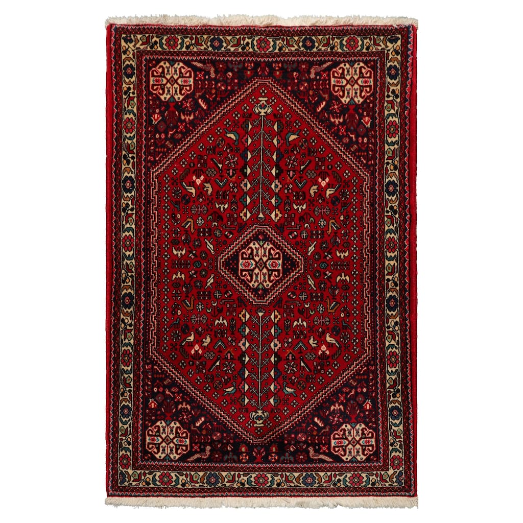 3'3''x5 Hand Knotted Wool Red Abadeh Traditional Rug - 3' 3'' x 5'