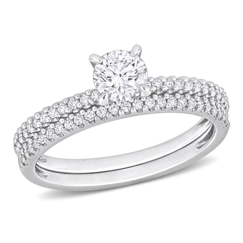 Miadora 3/4ct TDW Diamond Solitaire Bridal Ring Set in 14k White Gold - 8 - 0.74 Carat