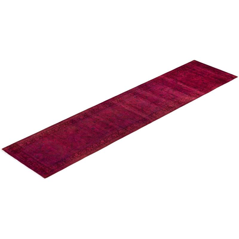 Fine Vibrance, One-of-a-Kind Hand-Knotted Runner Rug - Red, 2' 6" x 10' 10" - 2' 6" x 10' 10"