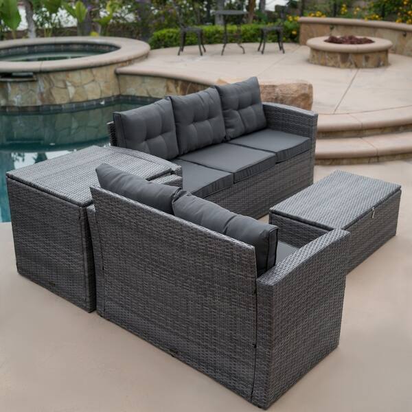 Shop Black Friday Deals On Belleze 4pc Sectional Patio Set Sofa Storage Ottoman Cushions Gray Standard On Sale Overstock 22316288