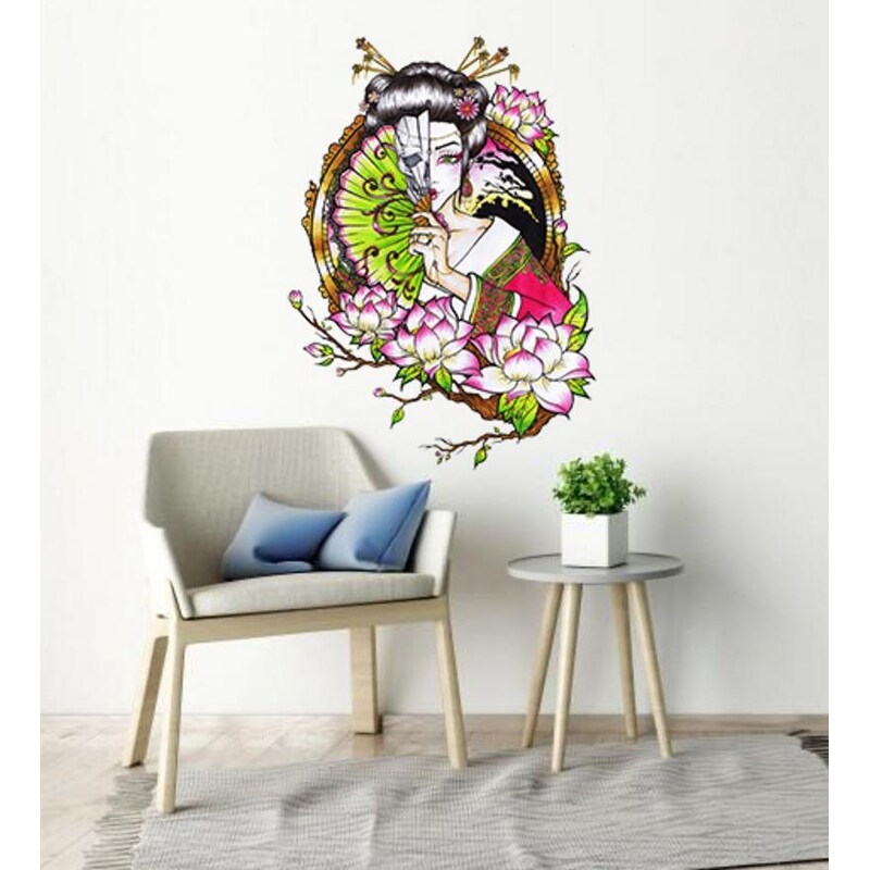 Flowered Geisha Wall Decal, Flowered Geisha sticker-image