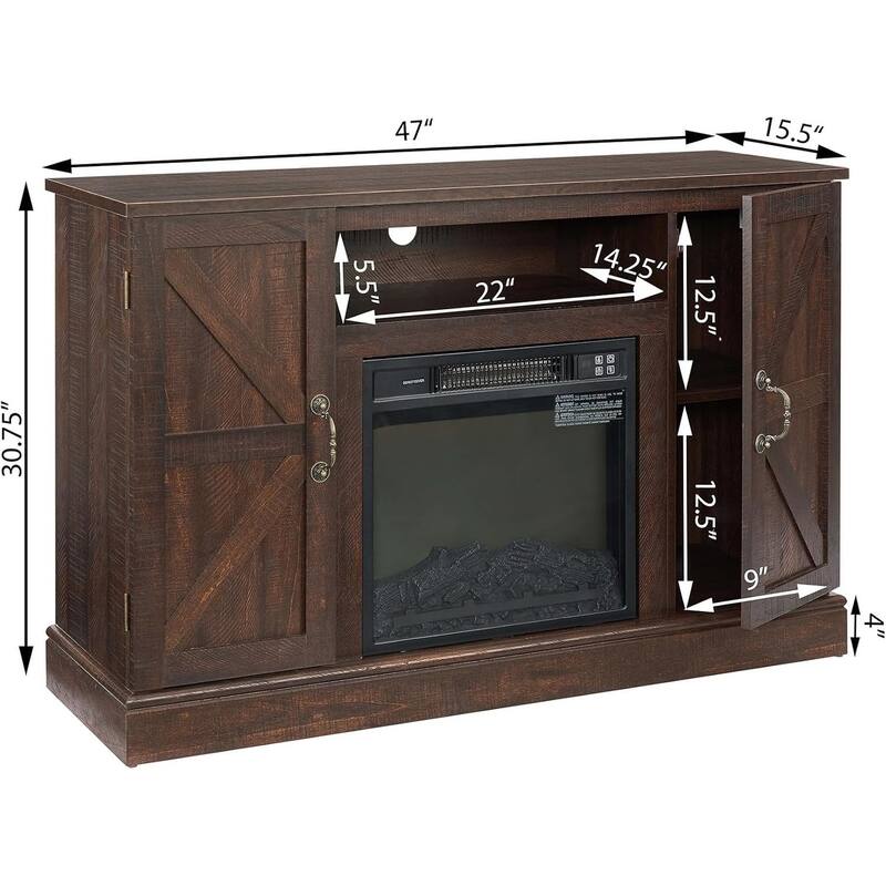 Roomfitters Farmhouse Classic Media TV Stand, Entertainment Console with 18" Electric Fireplace Insert