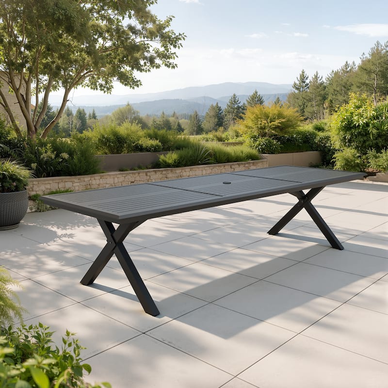 Outdoor All-weather Aluminum Patio Rectangular Dining Table for 10-14 Person - Black - 118 inches long