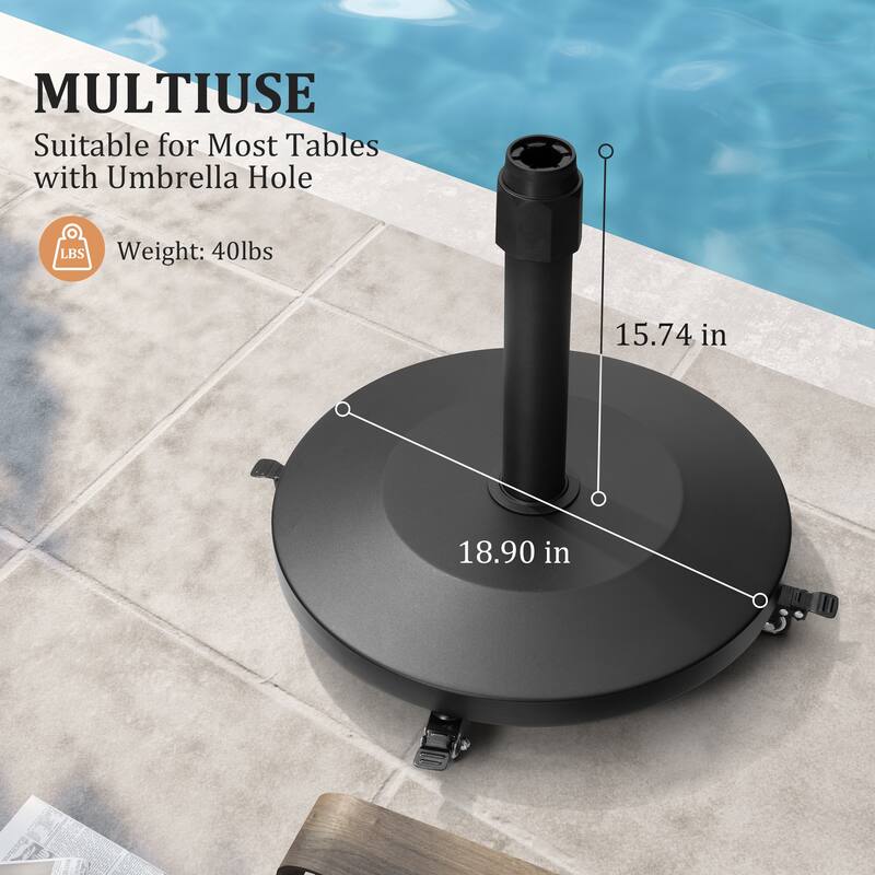 VredHom Round Market Umbrella Base Concrete / Cement Metal With Wheels