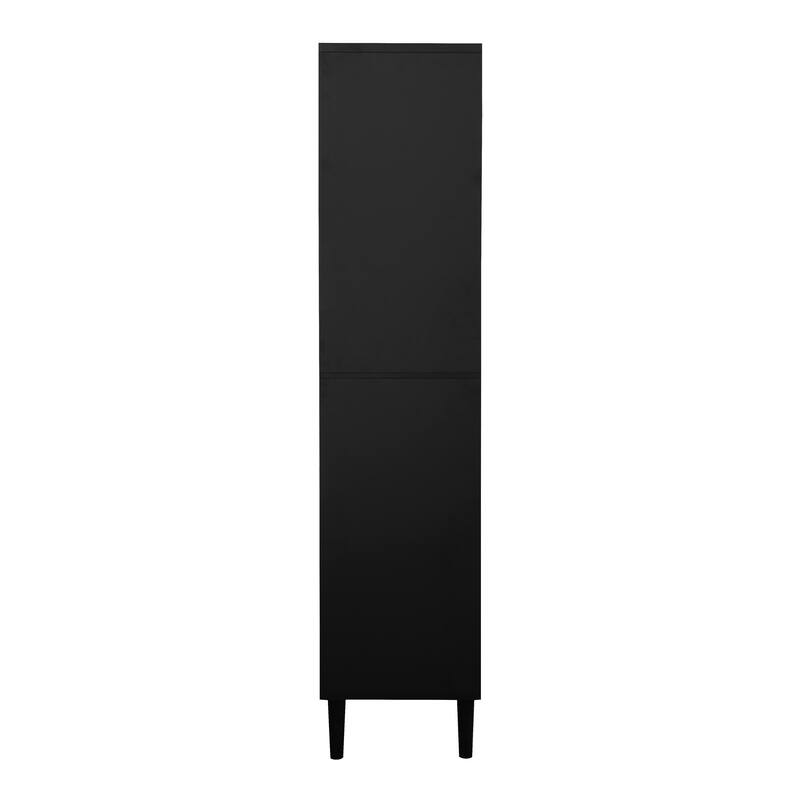 Tall Storage Show Cabinet with 2 Glass Display Door & 2 Doors, Modern Cabinet Freestanding for Bathroom, Dining Living Room