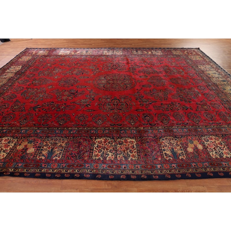 Pre-1900 Antique Sarouk Mohajeran Persian Rug Hand-Knotted Wool Carpet - 10'1"x 13'5"