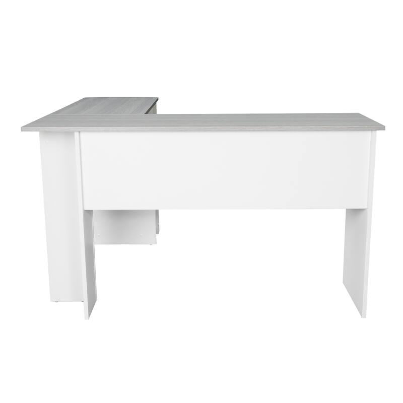 Modern L-Shaped Desk with Side Shelves, Grey