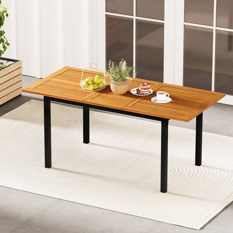 Costway Extendable Patio Dining Table for 4-8 People with 1.97” - See Details - Natural+Black