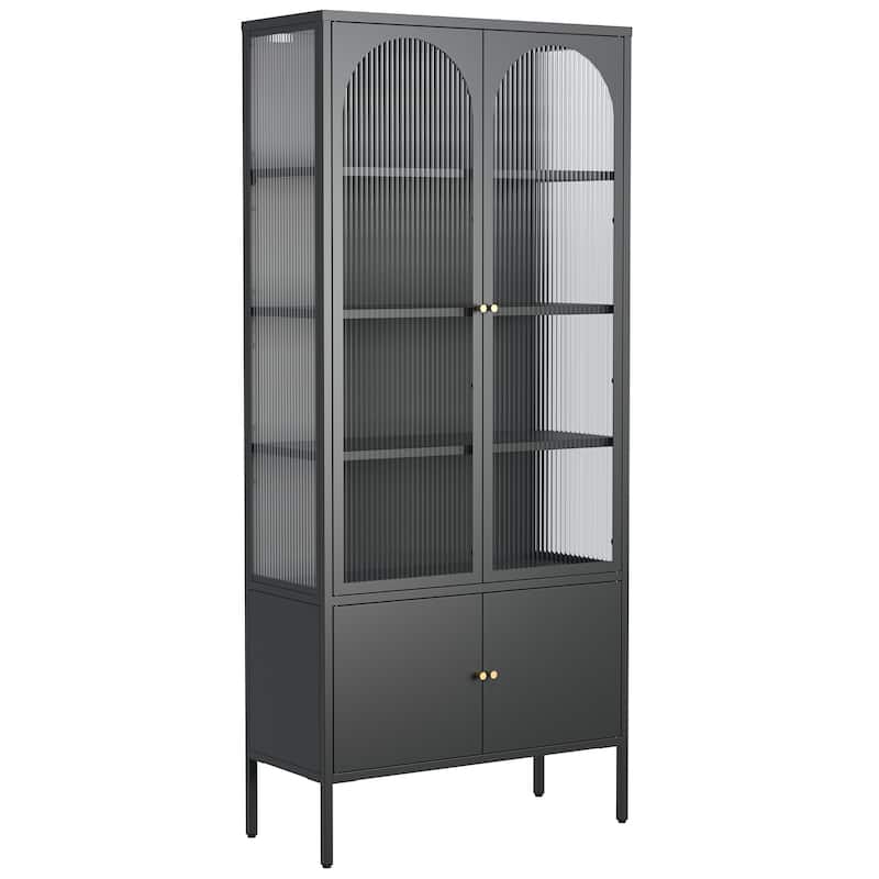 Benton 70.94 inch Black Four Door Metal Storage Cabinet with Fluted Clear Doors