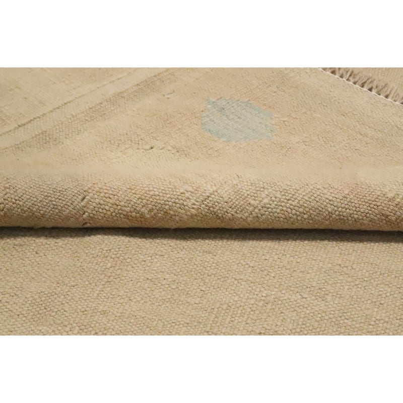 Hand Woven Oriental 100% Wool Carpet Southwestern Tribal Beige & Ivories Kilim Area Rug - 10' 2'' X 7' 9''