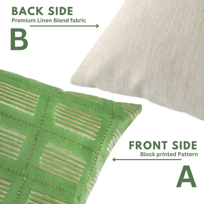 Fabdivine Block Print Cushion Cover 16x16 Inch Farmhouse Stripted Sofa Couch Chair Summer Gift Linen, Green Pillowcase, Yug