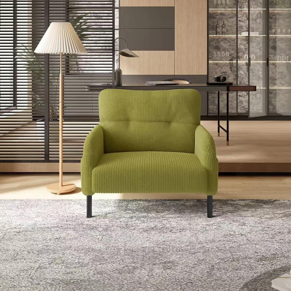 Ergonomic Armchair Corduroy Single Sofa Accent Chair with Side Pockets