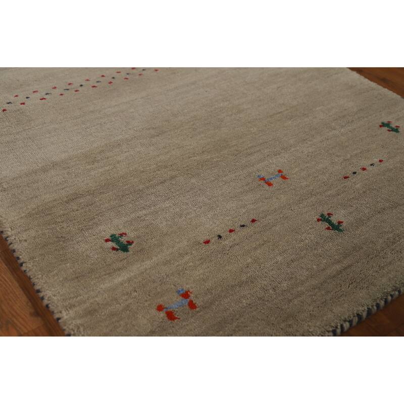 Hand Knotted Oriental 100% Wool Carpet Tribal Tribal Beige & Ivories Gabbeh Area Rug - 4' 10'' X 2' 9''