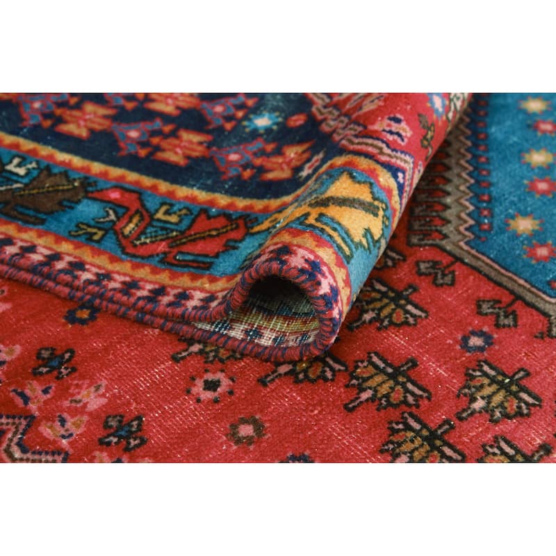 Vintage Distressed Saif Red/Blue-Grey Runner - 4'11" x 10'1"