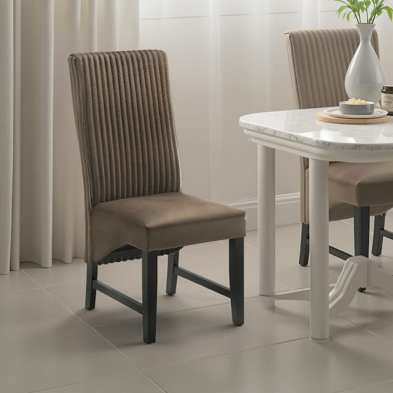 Ranna Dining Chair Set of 2, Brown Velvet Foam Cushions, Hardwood