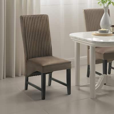 Ranna Dining Chair Set of 2, Brown Velvet Foam Cushions, Hardwood