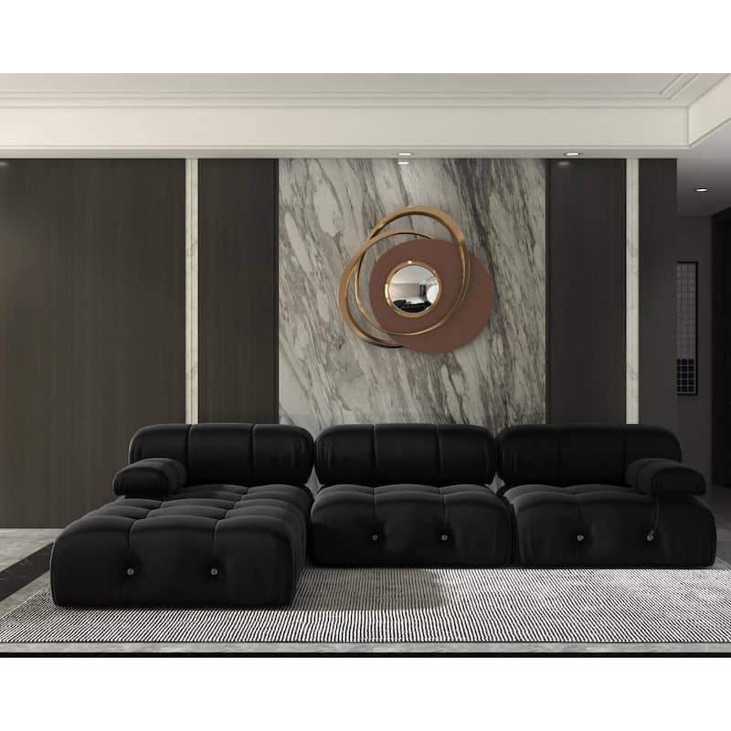 104" Convertible Modular Sectional Sofa, L-Shaped Minimalist Velvet Sofas Couches with Chaise Ottomans - Black