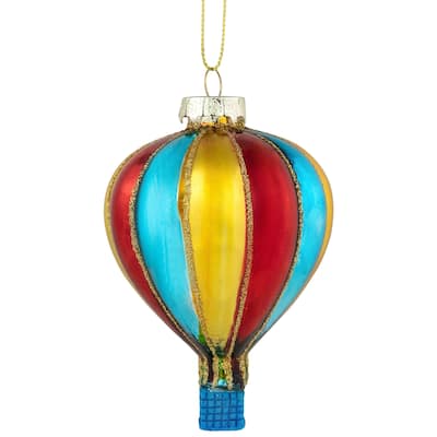3.75" Shiny Multi Hot Air Balloon Glass Christmas Hanging Ornament
