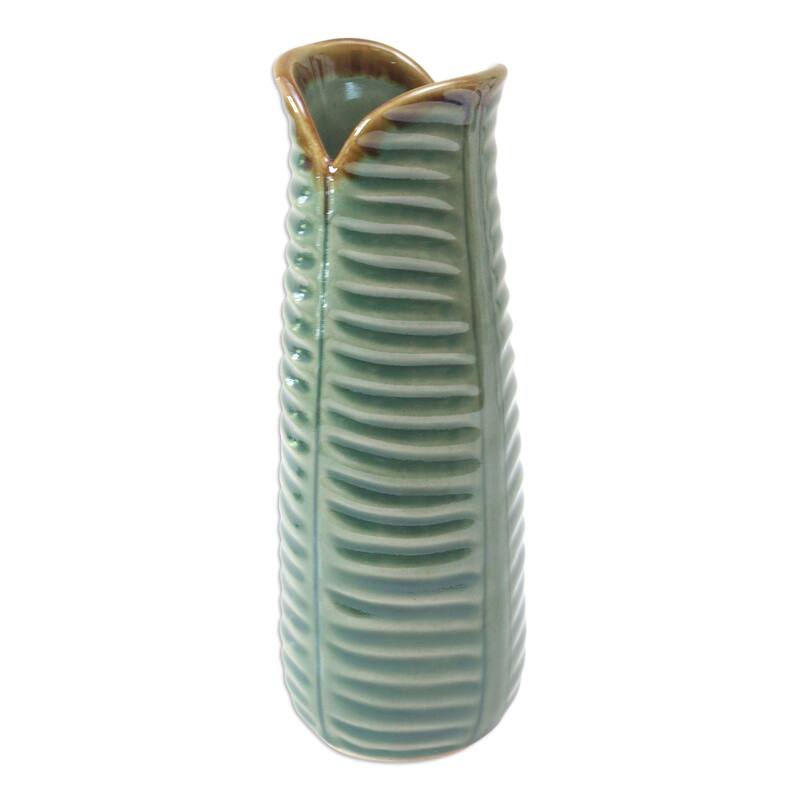 Handmade Green Nature Speaks Ceramic Vase (Indonesia) - Green