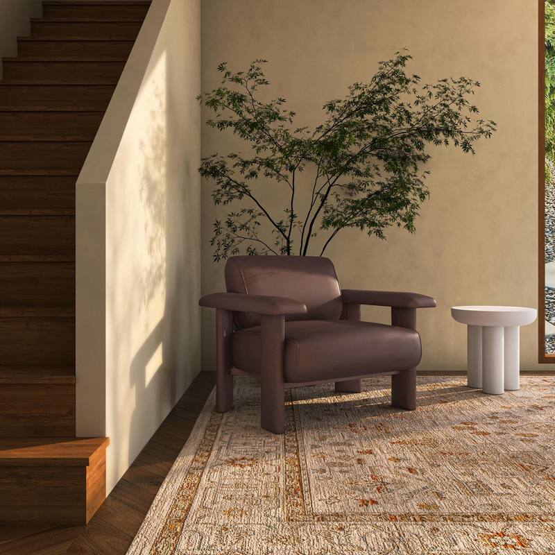 NADAAL STUDIOS Marcellus, Leather Lounge Chair With Piping Details - 40.2"W x32.5"D x29.9"H