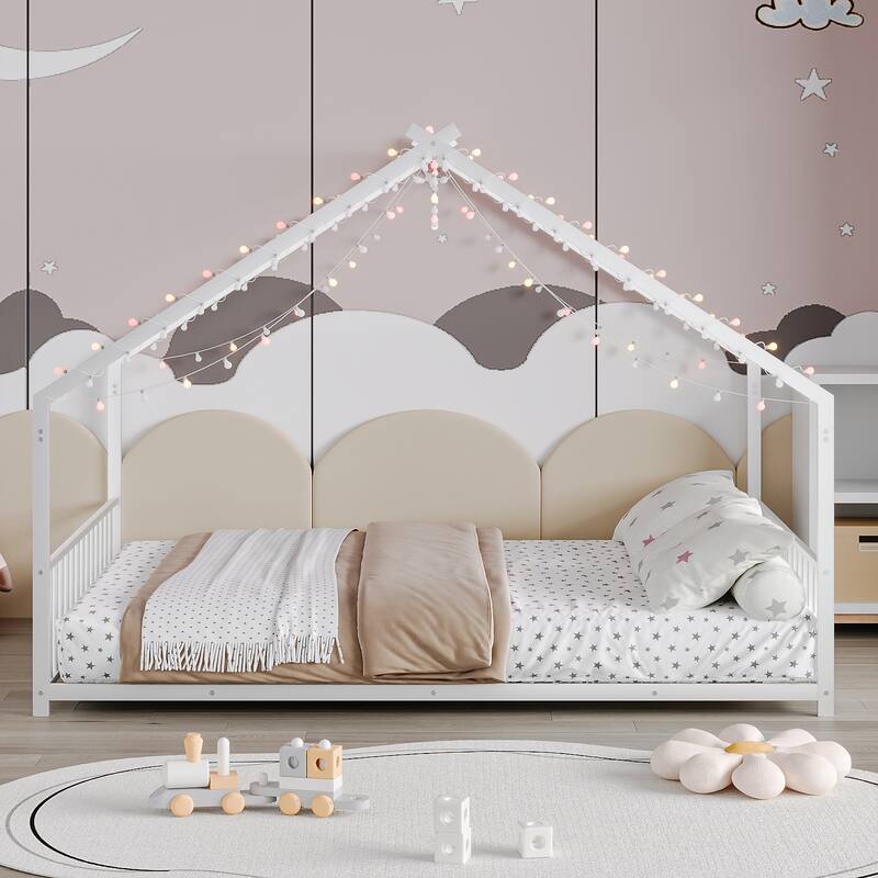 Children's bed frame with LED light strips