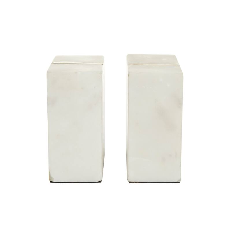 CosmoLiving by Cosmopolitan White Marble 8 lbs Geometric Decorative Bookends with Gold Inlay (Set of 2)