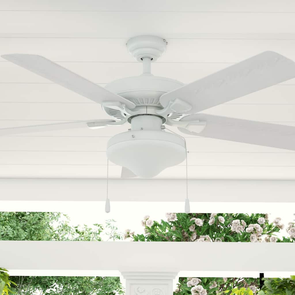 52" Honeywell Belmar White Traditional Indoor/Outdoor LED Ceiling Fan with Light, Pull Chain, ETL Damp Rated