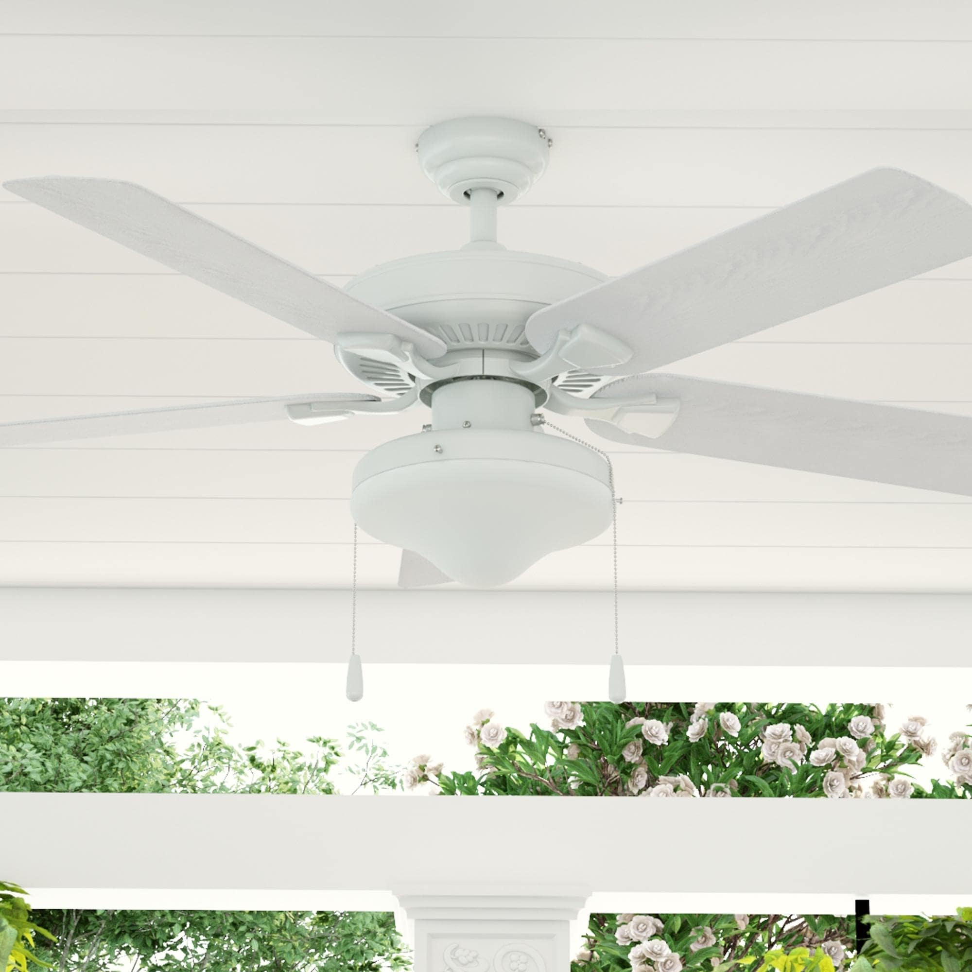 52" Honeywell Belmar White Traditional Indoor/Outdoor LED Ceiling Fan with Light, Pull Chain, ETL Damp Rated