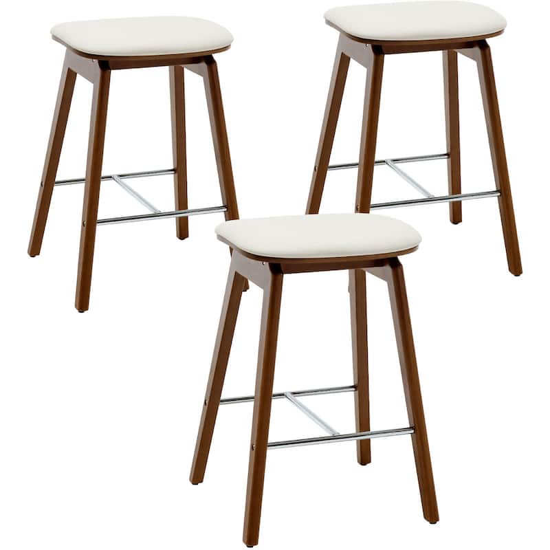 26-Inch Faux Leather Wood Counter Stools Set of 1/2/3 - 26"H x 18.1"L x 16.5"D